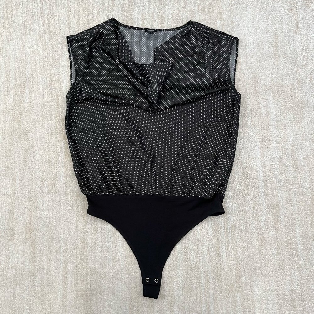 Express Gramercy Polka Dot Black Bodysuit Blouse Top M